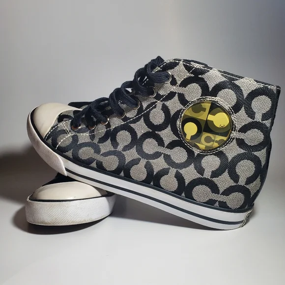 COACH Cardinal High Tops Lace Up Sneakers Black & Grey Women's Size 8.5 EUC - Picture 7 of 14